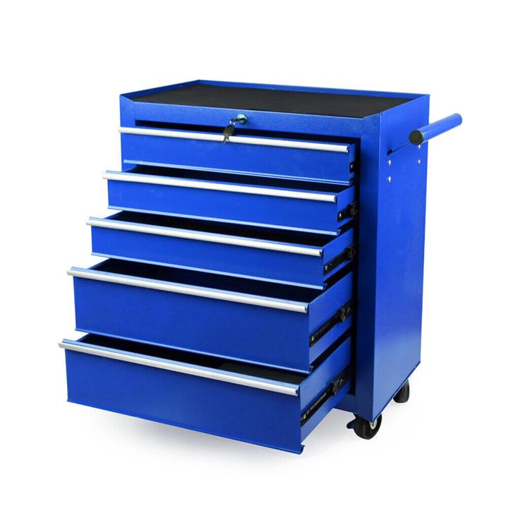 Blue 5 Drawer Tool Box Trolley Cabinet Storage Cart Garage Toolbox ...