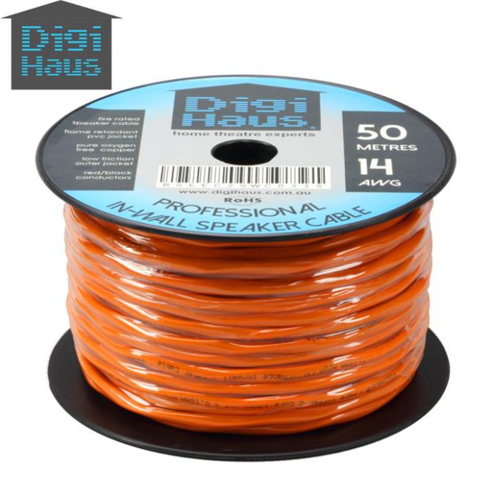 DigiHaus Home Theatre Premium In-Wall Speaker Cable -  2 Core 14AWG - 50m - Fire Rated