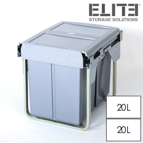 Domestique 40L Twin Slide Out Concealed Waste Bin - for a 450mm Cupboard