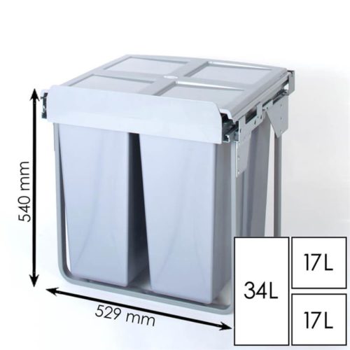 Domestique 68L Triple Concealed Waste Bin for 600mm Cabinet with Optional Door Mount in the box
