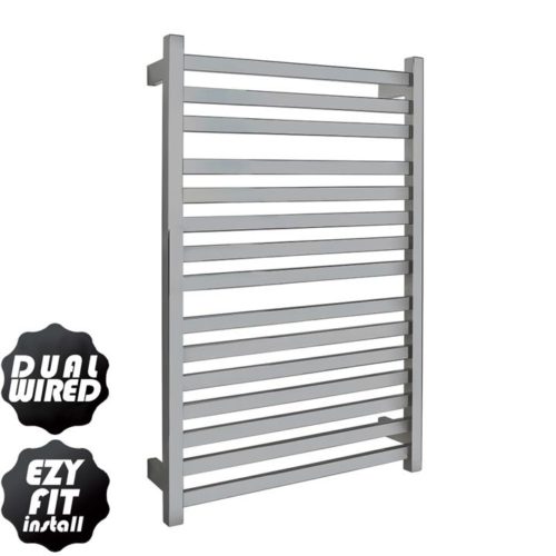 EZY FIT Heated Towel Rail - Flat Tube - Dual Wired - (W600mm x H920mm) - Polished SS