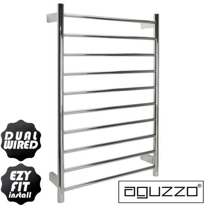 EZY FIT Heated Towel Rail - Round Tube - Dual Wired - (W600mm x H920mm) - Brushed Nickel
