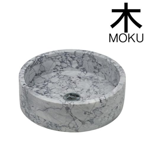 Moku Greece White Marble Bathroom Basin - Round - 395mm
