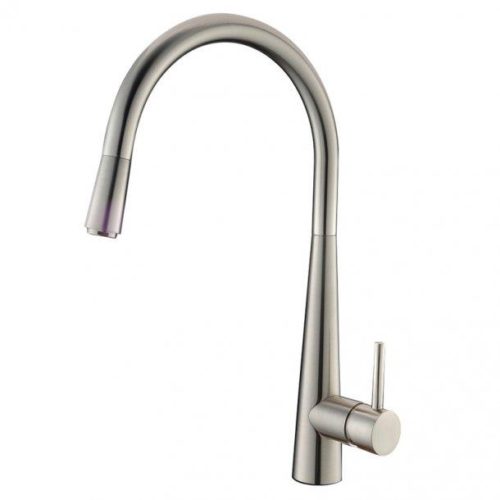 Round Brushed Nickel Pull Out Kitchen Sink Mixer Tap