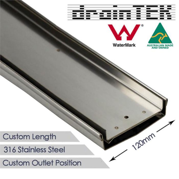 Shower Grate - Tile Insert - 120 mm - Custom Length and Outlet