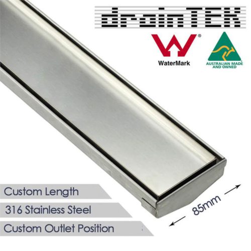 Shower Grate - Tile Insert - 85 mm - Custom Length and Outlet