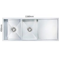 Stainless Steel Kitchen Sink - 1160mm Double Bowl with Drainer